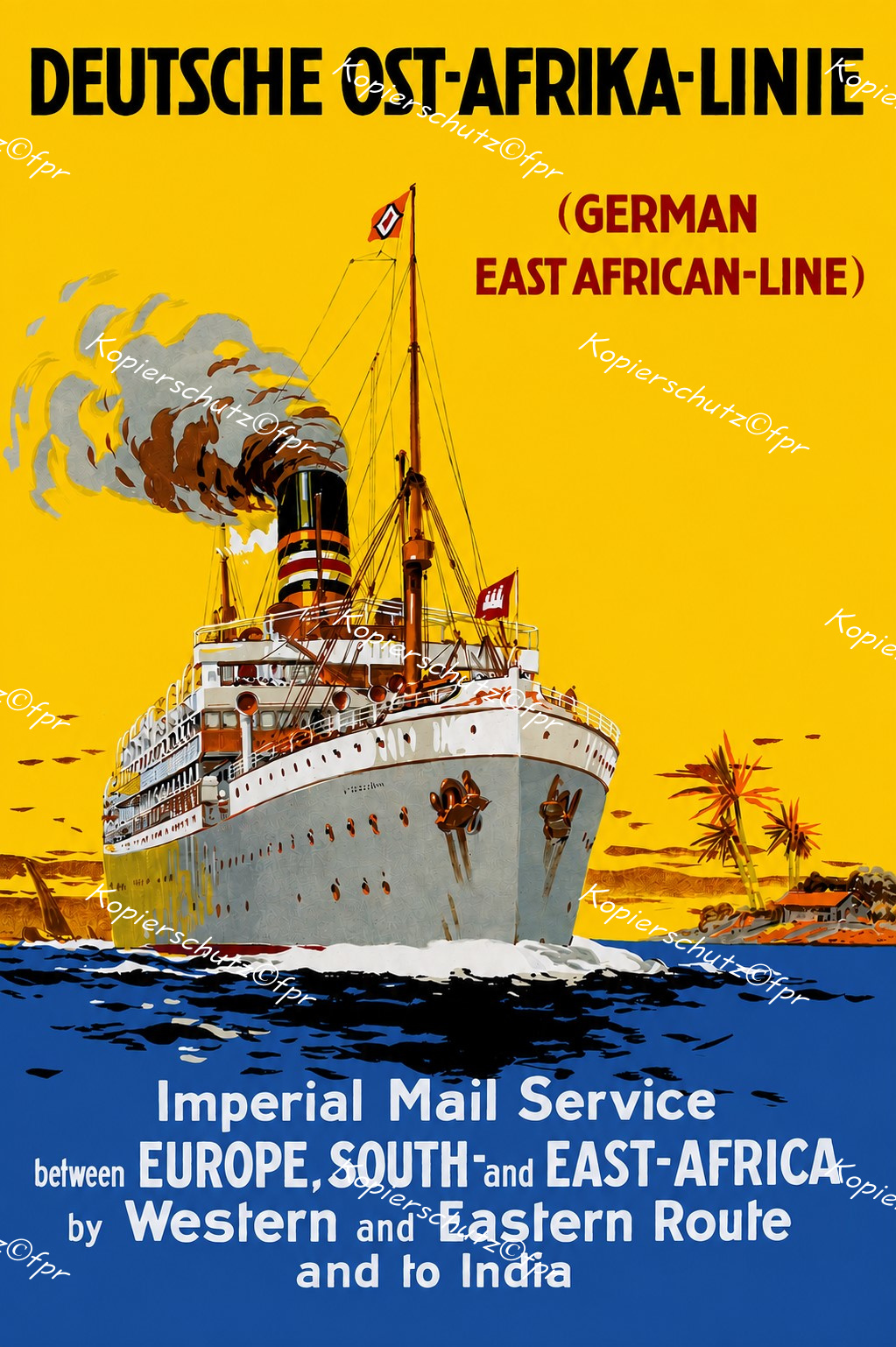 Willy Stöwer Prinzregent Plakat Kolonien Dampfschiff Deutsche Ost-Afrika Linie