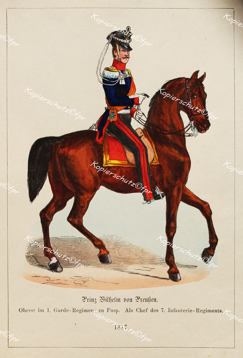 Lithographie vintage retro print poster Museum Museumsqualität Lithographie Preußen Prinz Wilhelm Uniform Oberst im 1.Garde-Regiment zu Fuß Potsdam