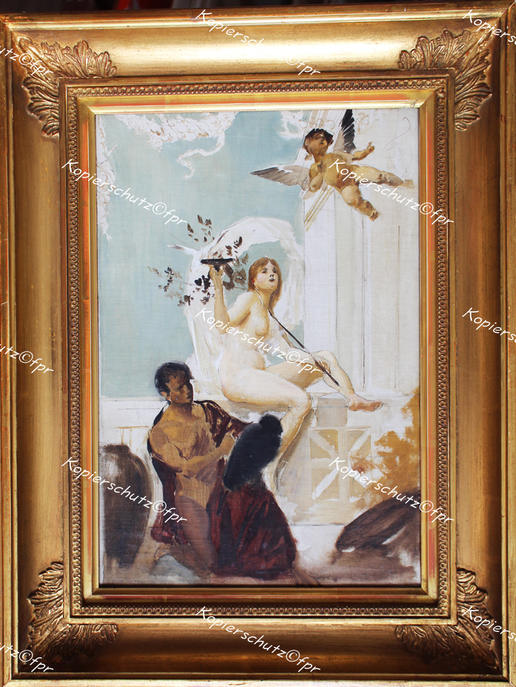 painting Eduard Veith Wien Symbolismus Elysium Olymp Akt Erotik Muse Taube Toga Putto