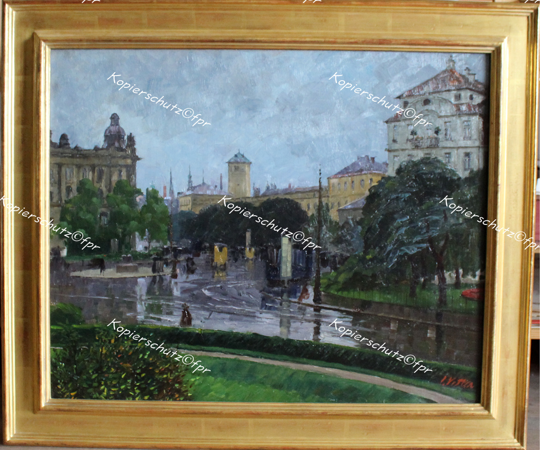 painting Charles Vetter München Stachus Regen Justizpalast Lenbachplatz Impressionismus