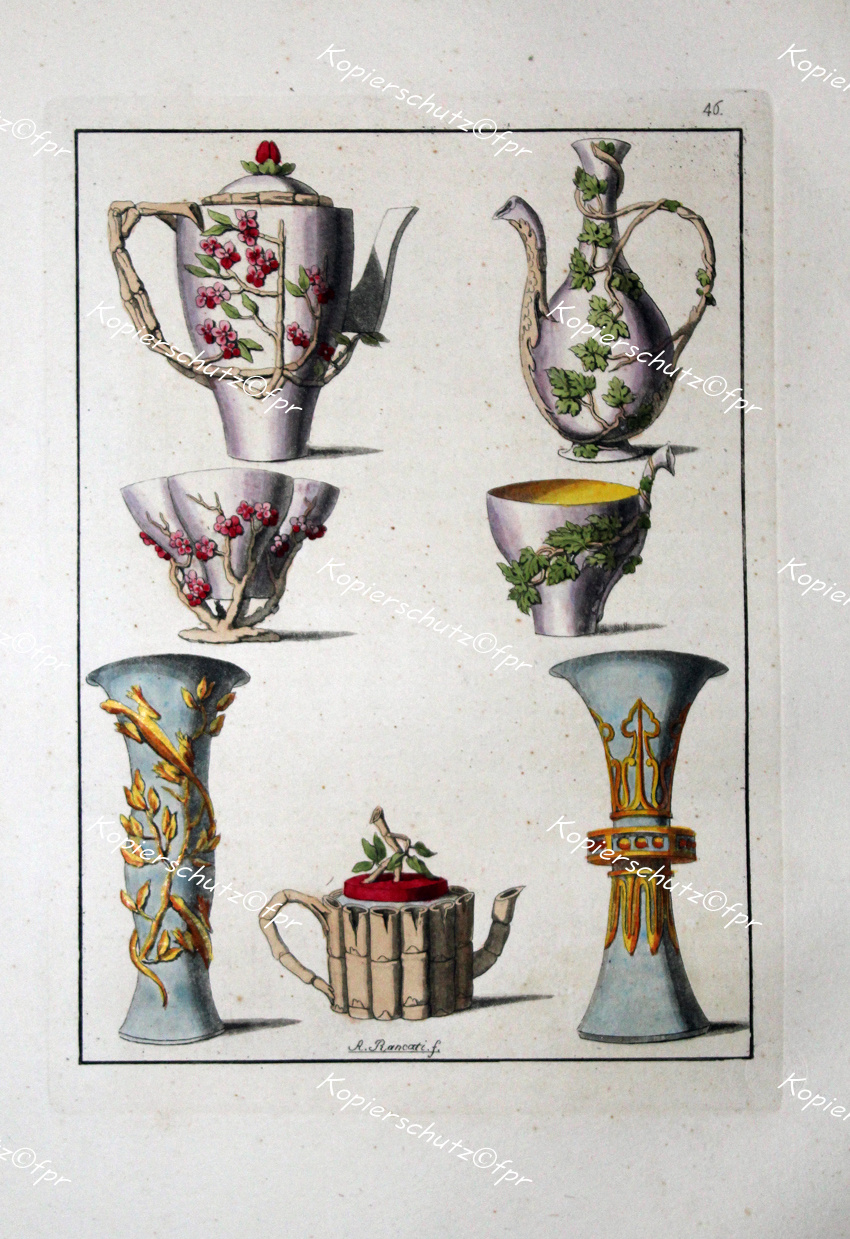 Aquatint Etching China Porcelain Vase Teapot Mug Ornaments Lizard Flower Decor Manufactory