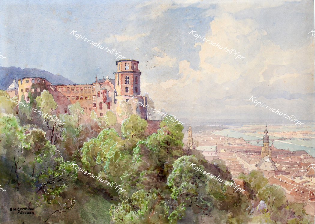 Aquarell Edward Harrison Compton Heidelberg Heidelberger Schloß Neckar Pfalz Kurfürst