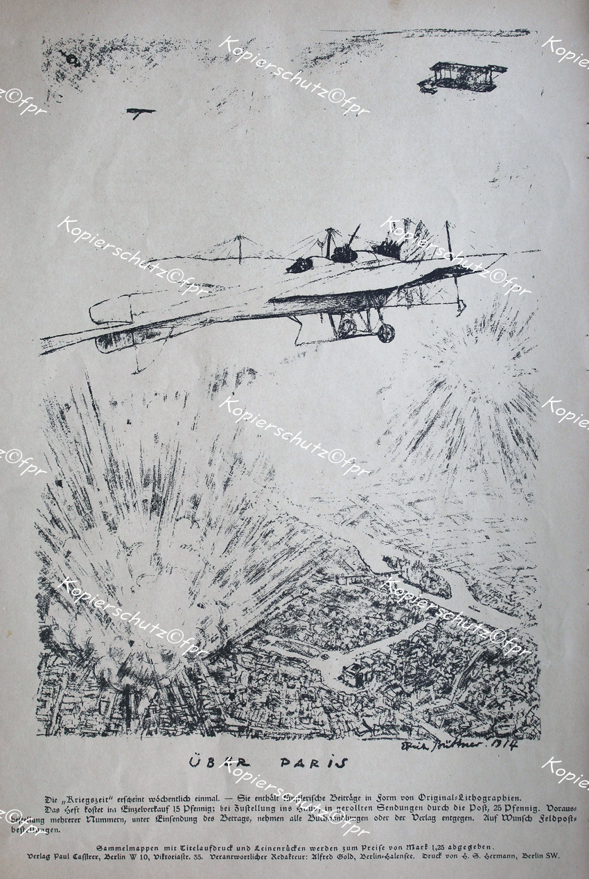 Lithographie Erich Büttner Flieger Flugzeug Doppeldecker Paris Luftwaffe Namur  Helmuth Stockmann Expressionismus