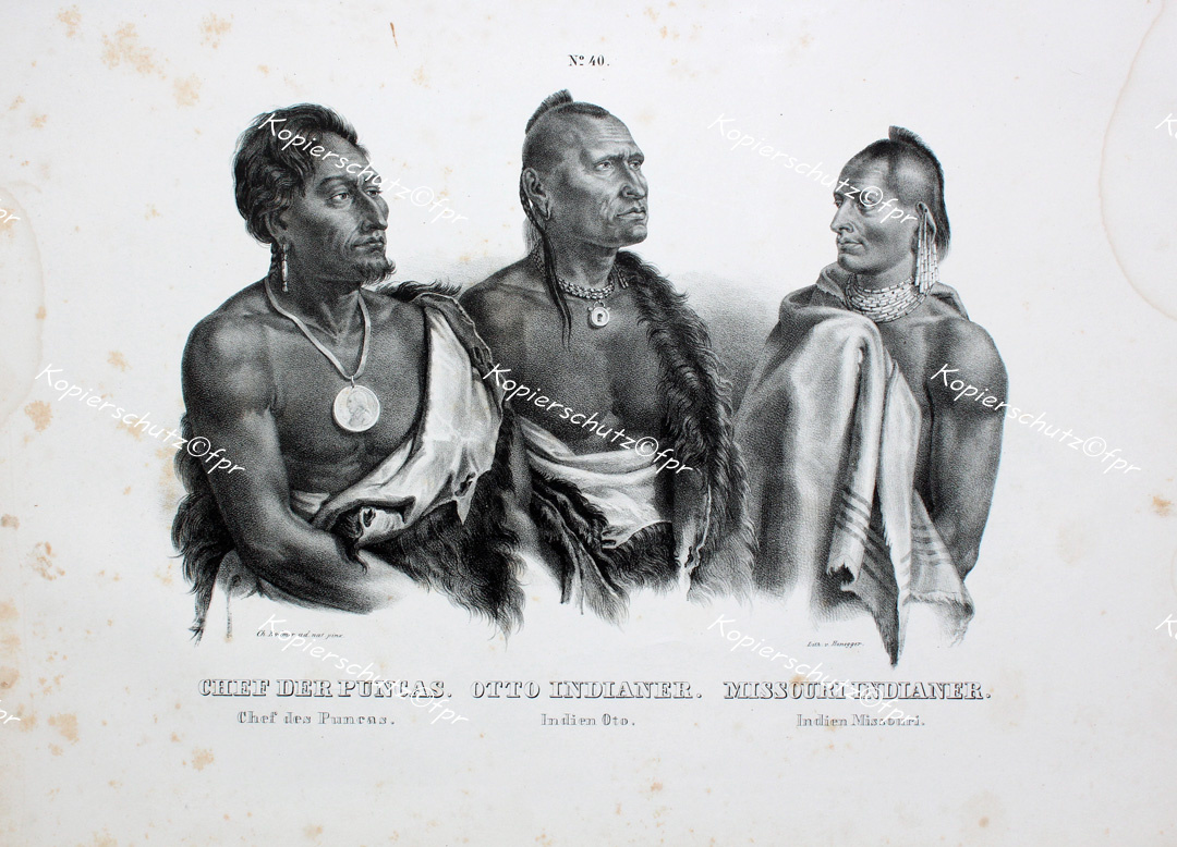 Litho vintage print retro poster Missouri Indianer Native Americans Oto Iowa Sioux Punca Häuptling Chief Irokese