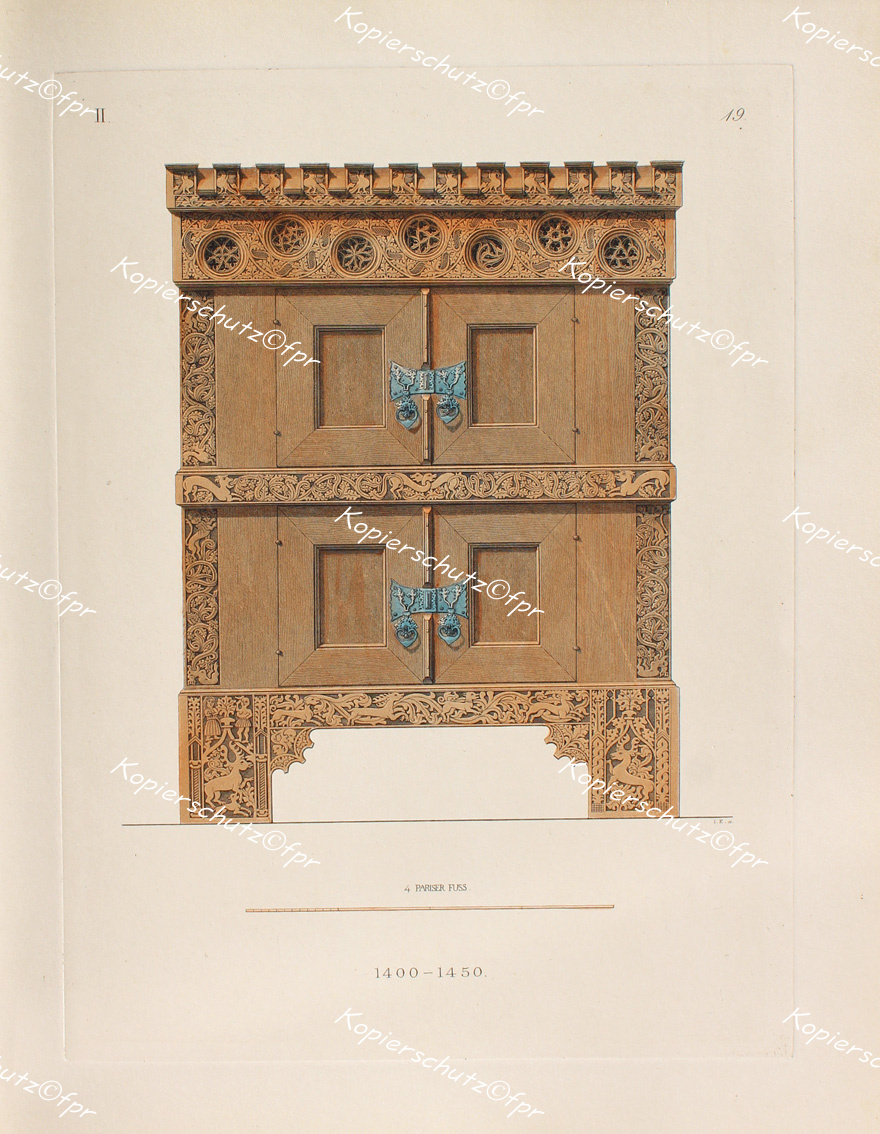 Schrank Gotik Ornament Tischler Eichenholz Schmied Kunsthandwerk